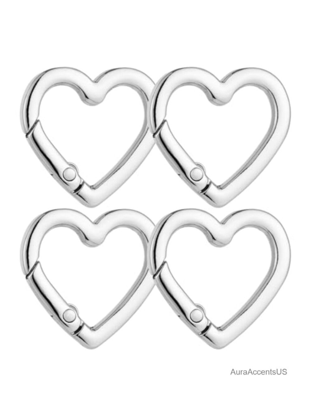 Set of 4 Heart Carabiner Keychain Clips, Zinc Alloy, for Camping Hiking Travel